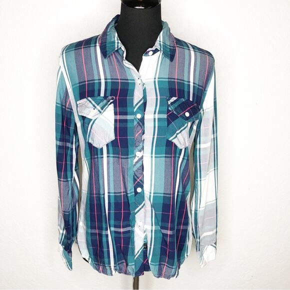 Rails green navy and white plaid button down top size Medium - Picture 1 of 14